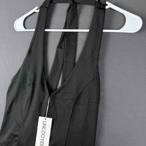 UNCOOYEE Tops - NWT UNCOOYEE Black Satin Deep V Halter Camisole Top M Lace-Up Sleeveless